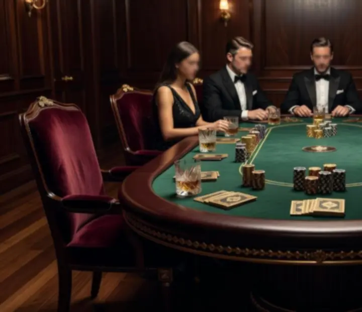 Elegancko nakryty stół pokerowy w luksusowej oprawie oświetleniowej